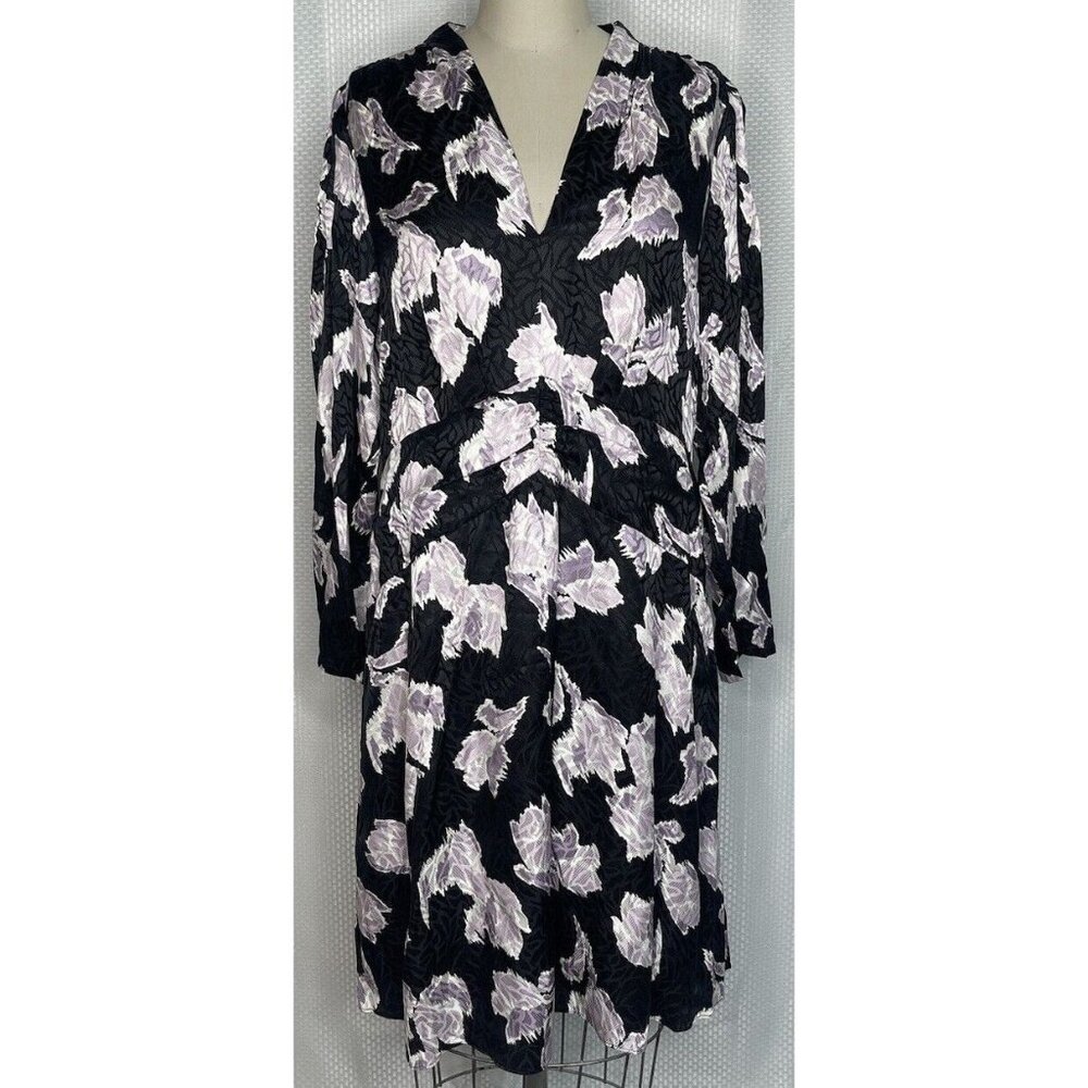 NWT REBECCA TAYLOR WOMEN'S BLOSSOM DRESS V NECK LONG SLEEVE SILK BLACK 16 $395